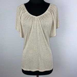 White House Black Market XS Striped Metallic Glitter Shimmer Flutter Top